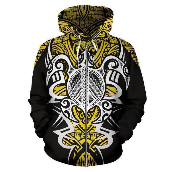Hawaii Turtle Tribal Yellow Hoodie - Armor Style - AH J9-ALL OVER PRINT HOODIES (P)-Phaethon-ZIP-UP Hoodie-S-Vibe Cosy™