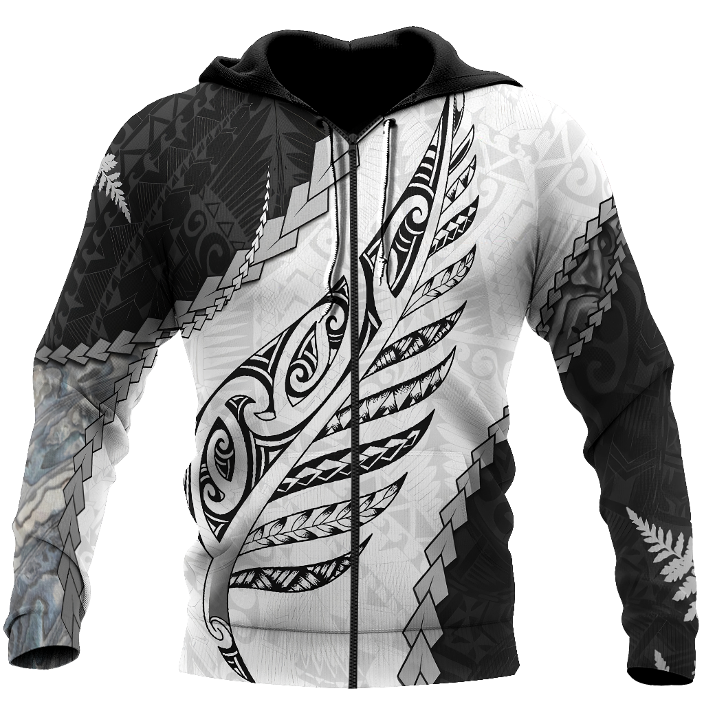 Paua Shell Maori Silver Fern 3d all over printed shirt and short for man and women-Apparel-PL8386-Zipped Hoodie-S-Vibe Cosy™