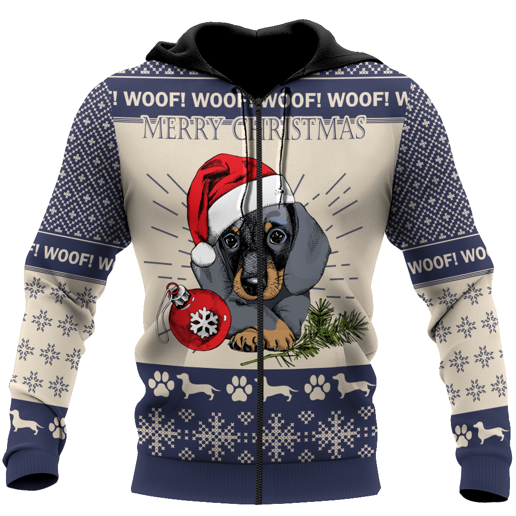 Premium Christmas Dachshund Dog Blue Unisex Shirts
