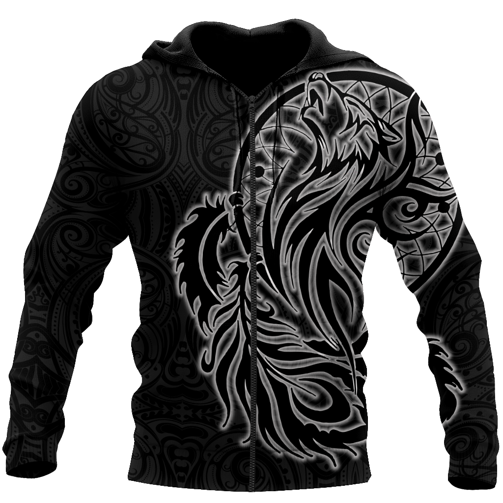Maori dream catcher wolf tattoo 3d all over printed shirt and short for man and women HHT17072002-Apparel-PL8386-Zipped Hoodie-S-Vibe Cosy™