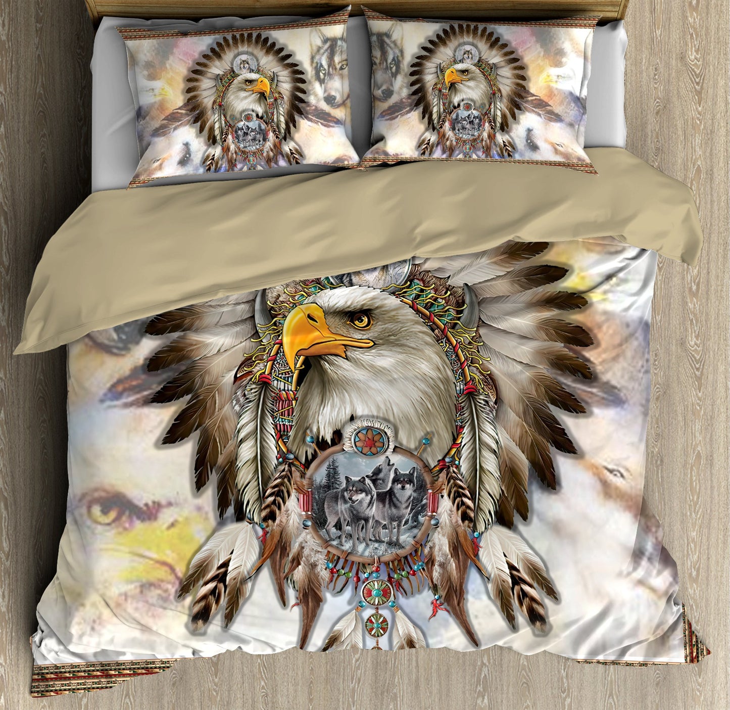 Native American Eagle And Grey Wolfs Dreamcatcher Bedding Set HHT2408202-MEI