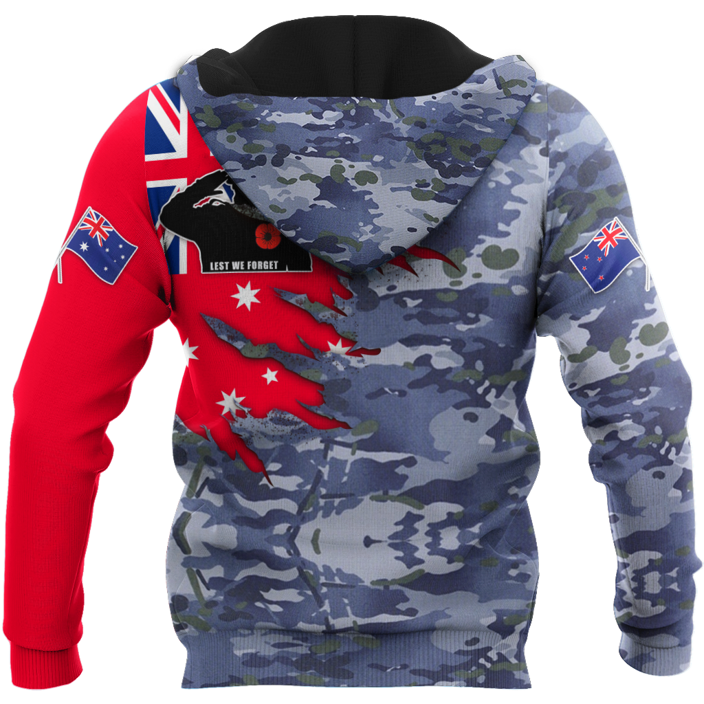 Anzac day remembrance Kiwi and Australia Navy Veteran Camo 3D print shirt