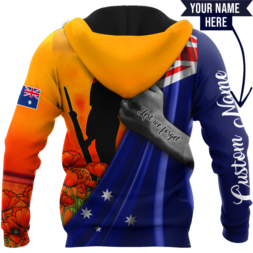 Lest we forget Custom name Australia Veteran 3D print shirt