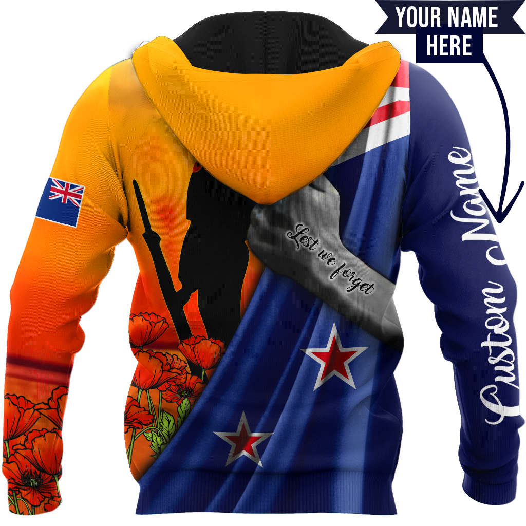 Lest we forget Custom name New Zealand Veteran 3D print shirt