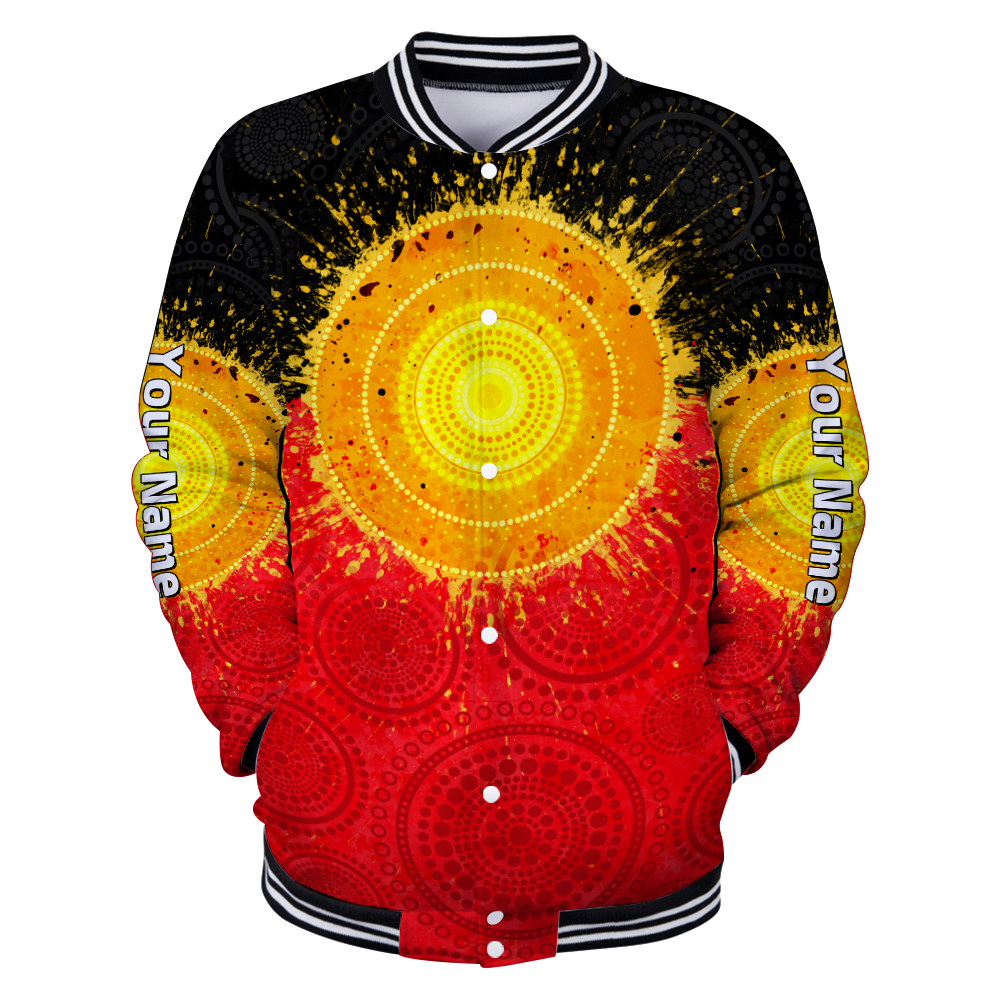 Custom name Aboriginal Flag Indigenous Sun Fleece Zip-Up Hoodie