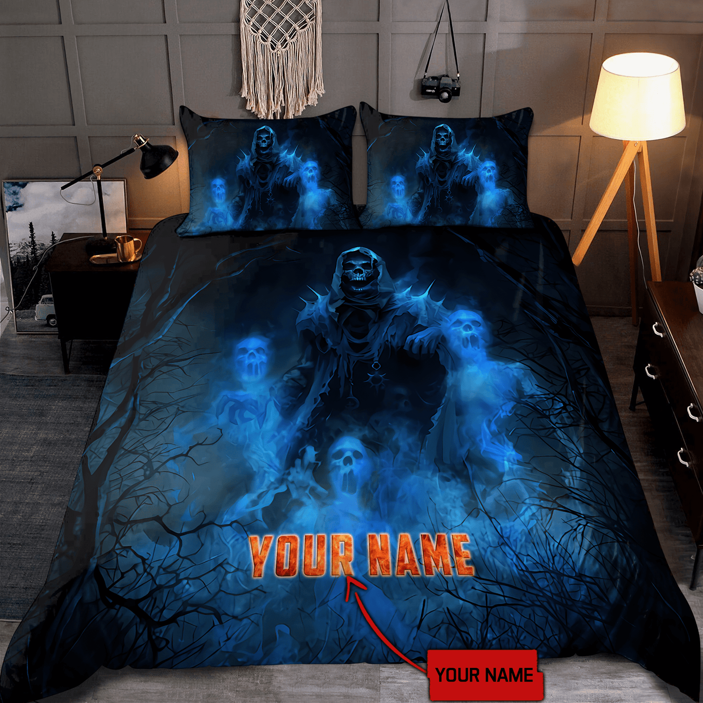 Customize Name Cool Blue Skull Bedding Set DD15052101