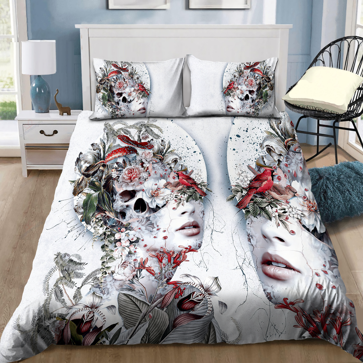 Customize Name Floral Girl Skull Bedding Set SN29052102