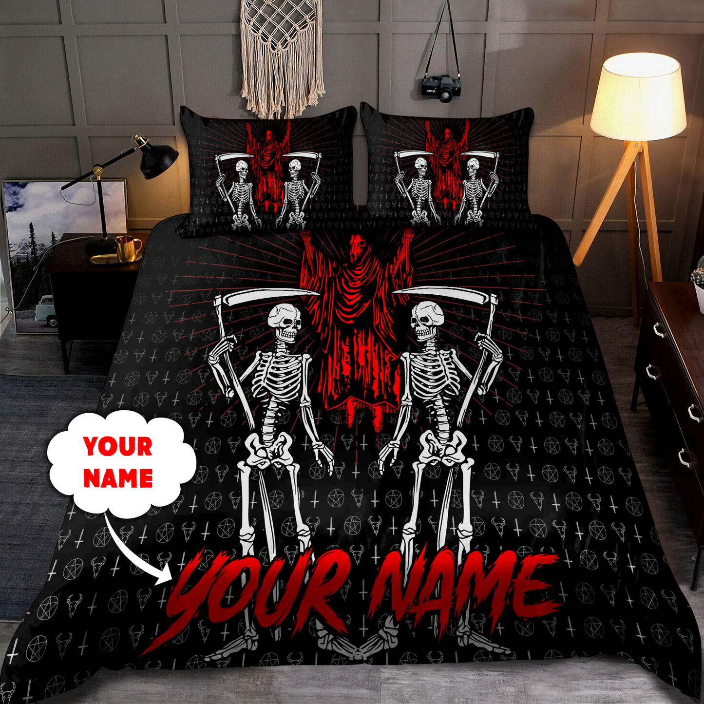 Customize Name King Satanic Skull Bedding Set DQB31052101
