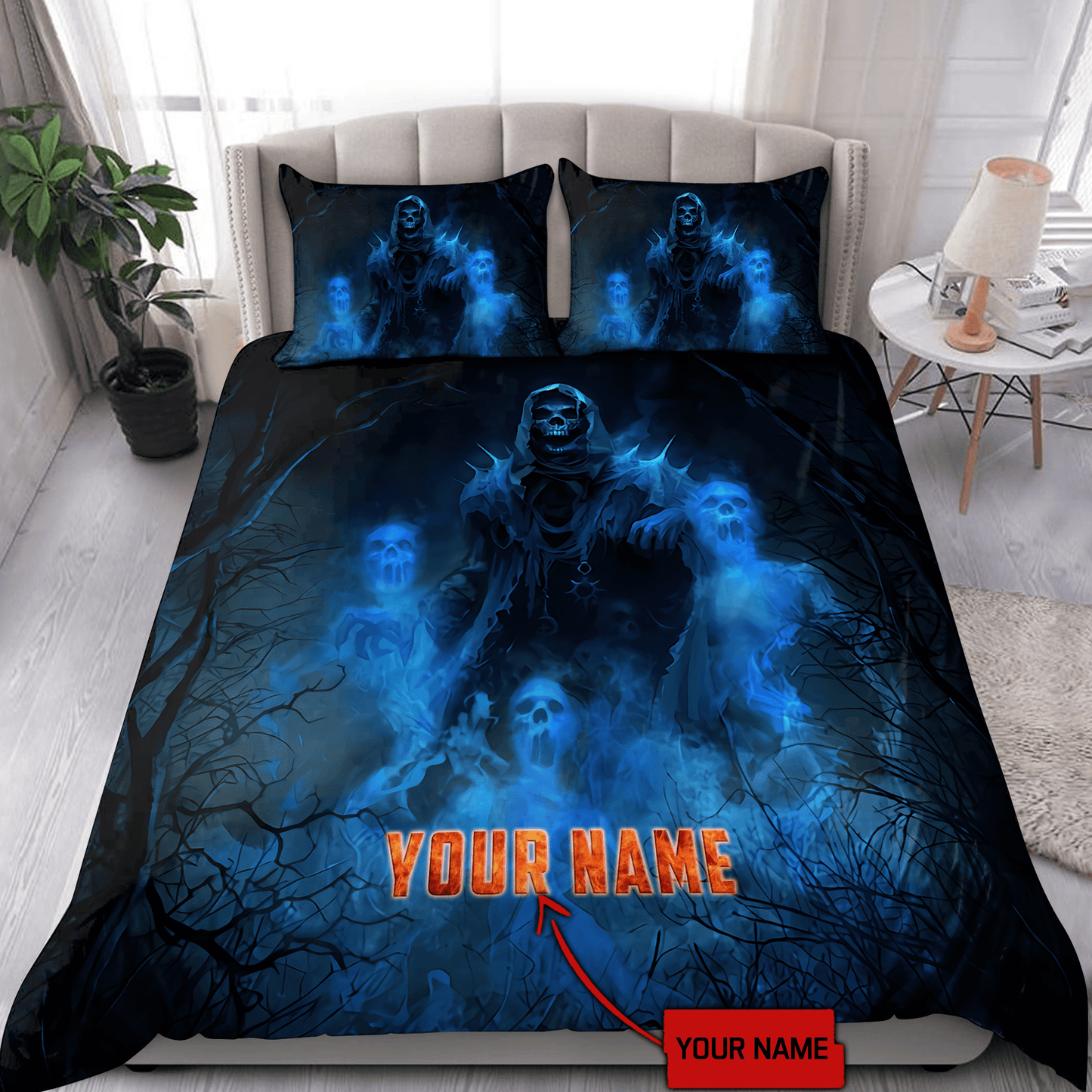 Customize Name Cool Blue Skull Bedding Set DD15052101