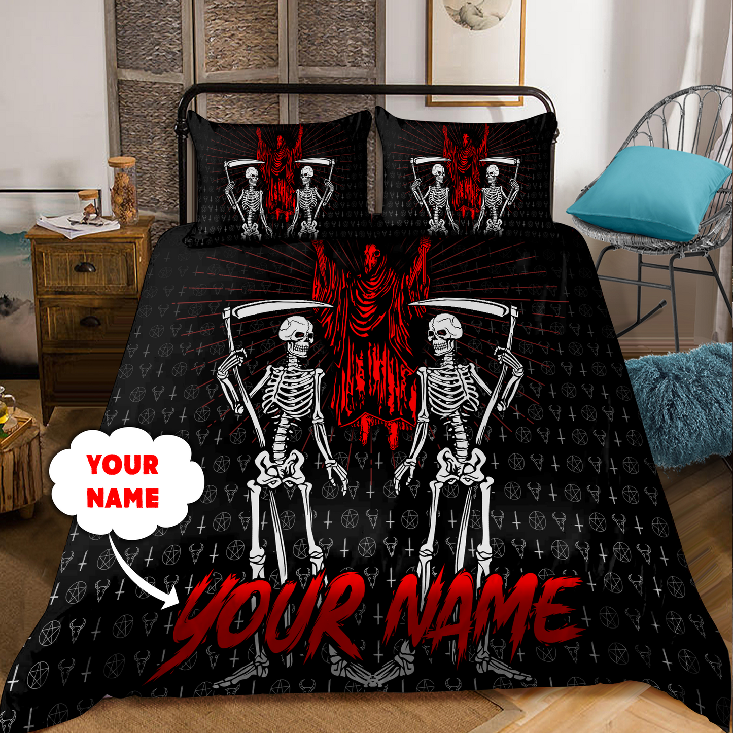 Customize Name King Satanic Skull Bedding Set DQB31052101