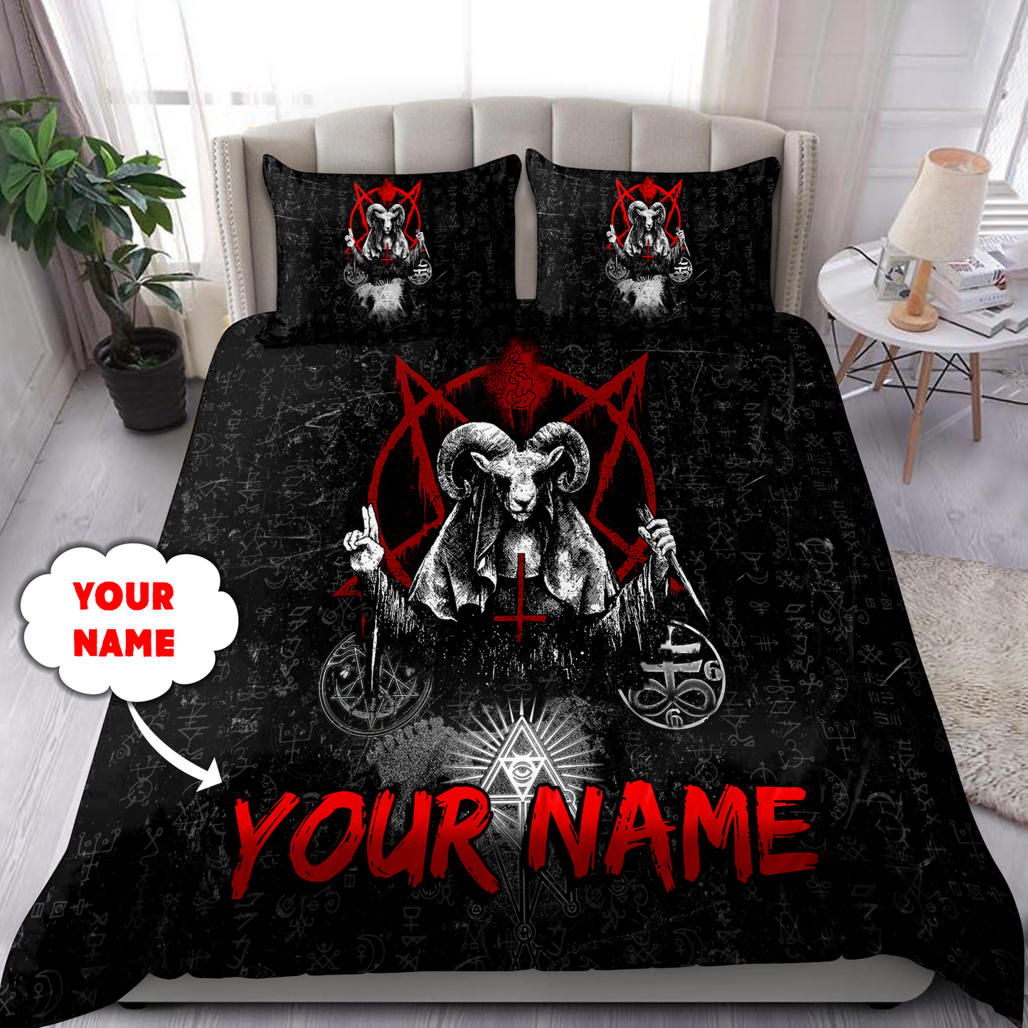 Customize Name King Satanic Skull Bedding Set DQB31052103