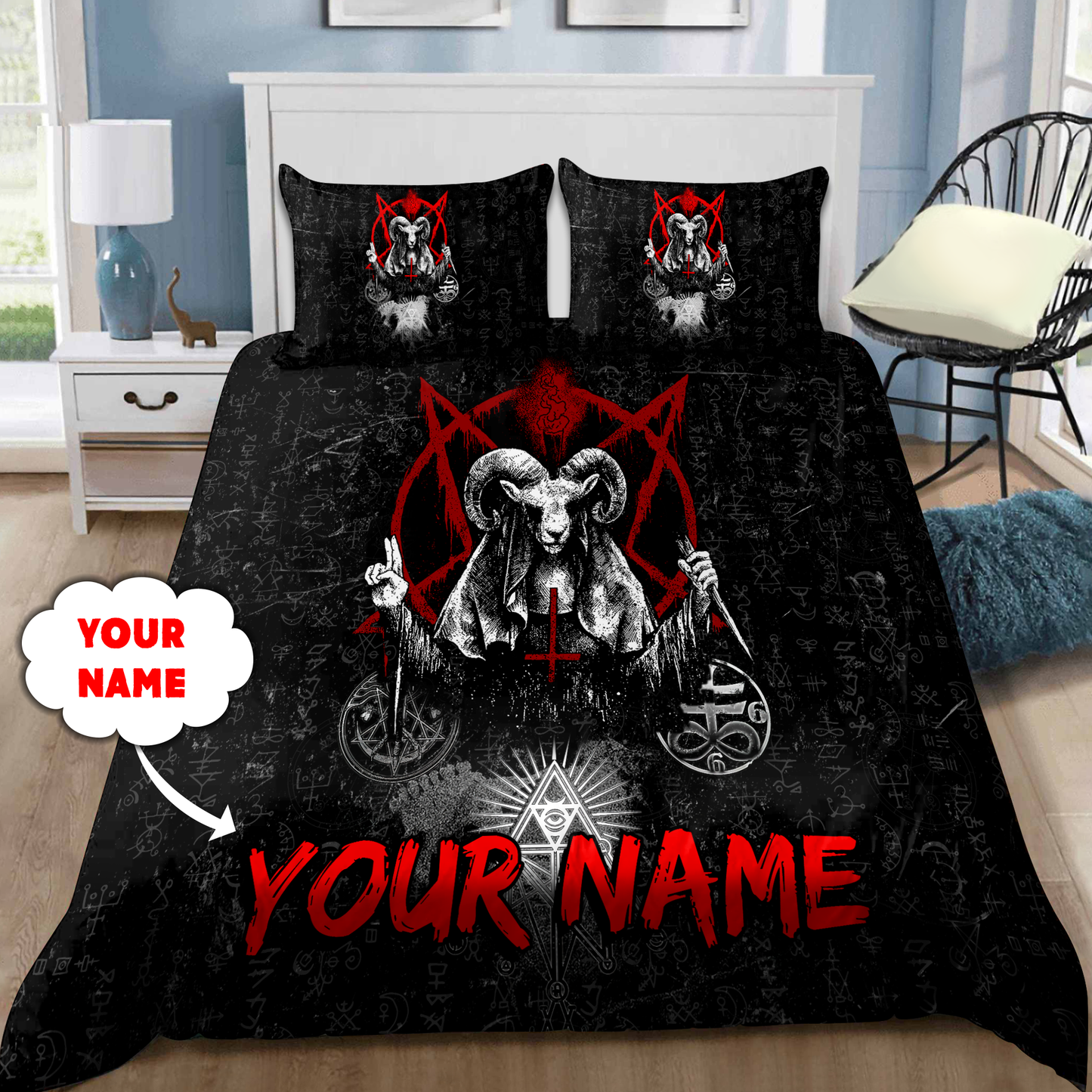 Customize Name King Satanic Skull Bedding Set DQB31052103