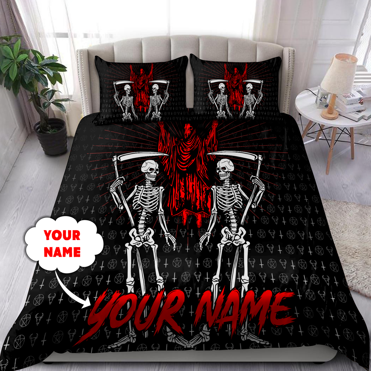 Customize Name King Satanic Skull Bedding Set DQB31052101