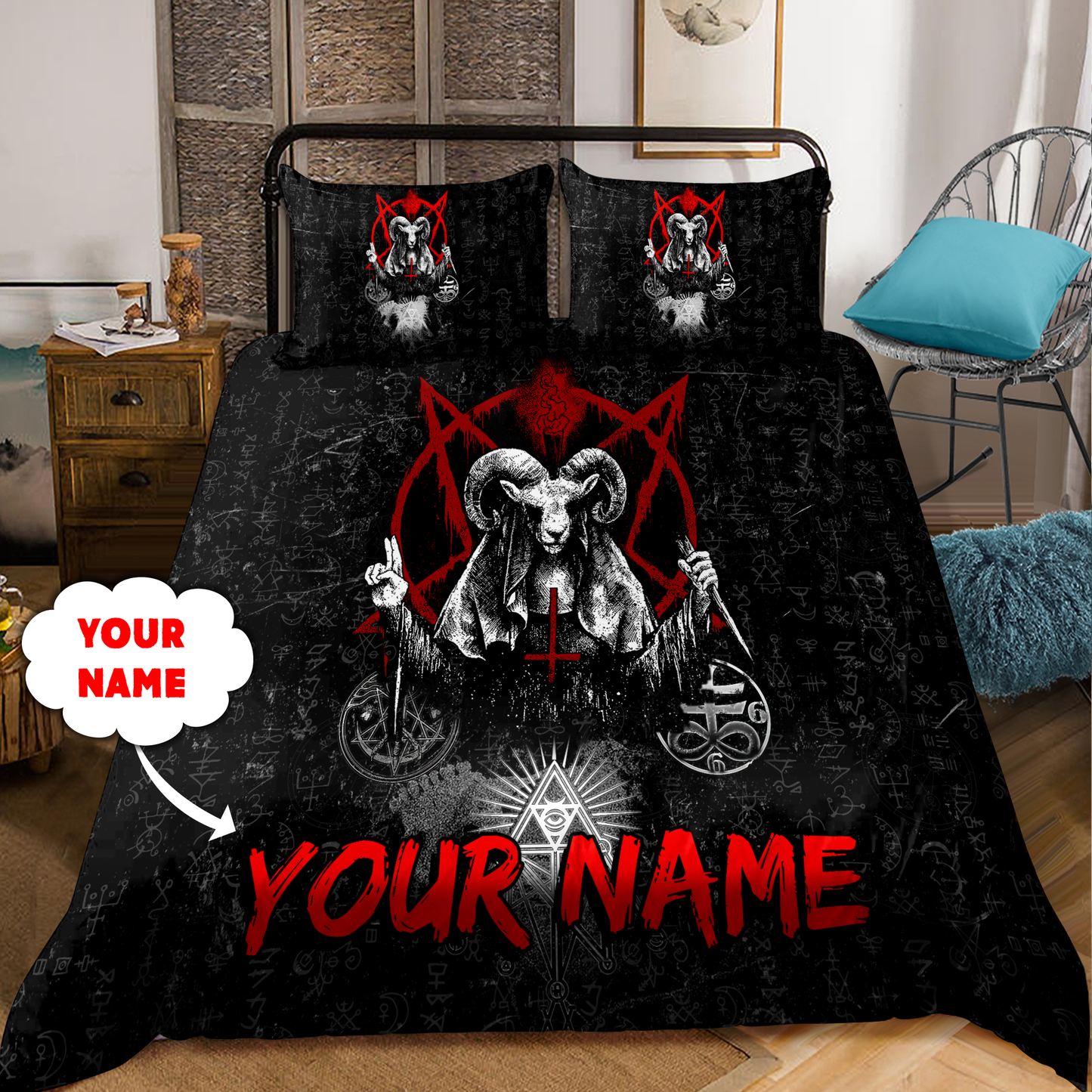 Customize Name King Satanic Skull Bedding Set DQB31052103
