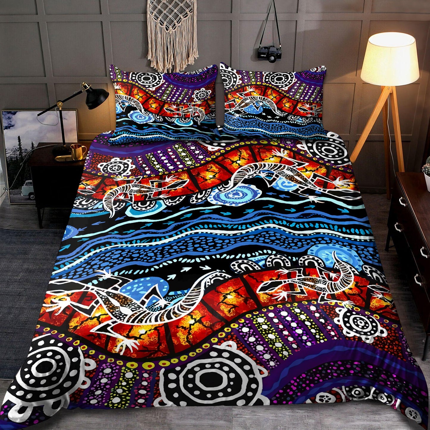 Aboriginal Colorful Lizards Australia Indigenous Painting Art Bedding Set