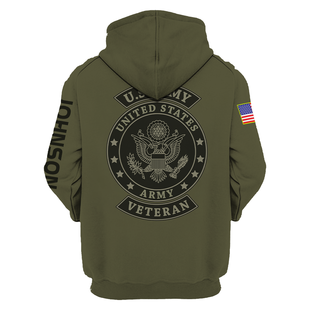 US Veteran Persionalized Name 3D All Over Printed Unisex Hoodie