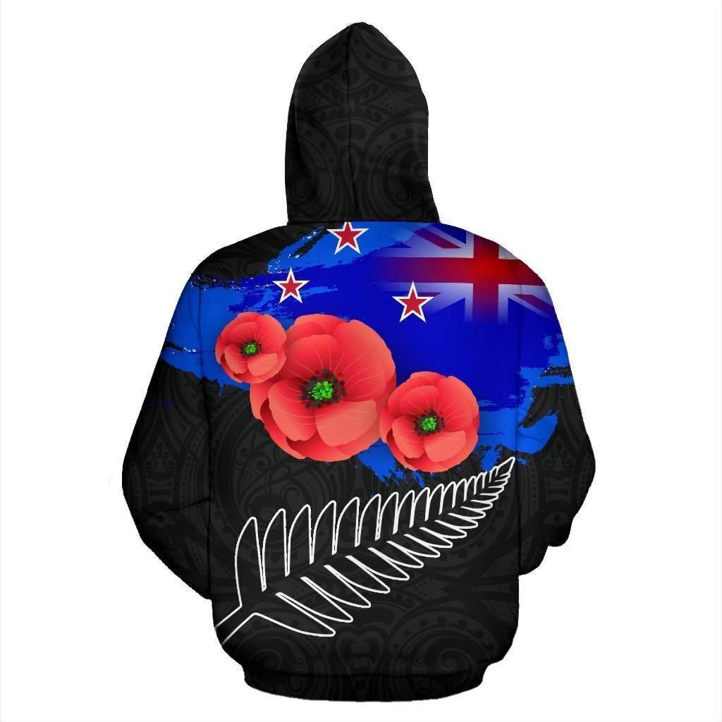 Lest We Forget Silver Fern with Poppy Zip Up Hoodie HC1201 - Amaze Style™-Apparel