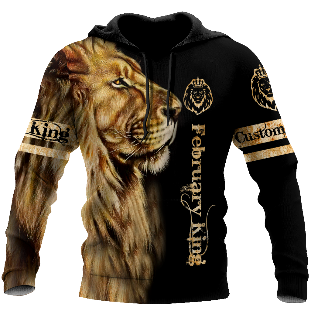 Custom Name February King Lion 3D All Over Printed Unisex Shirt