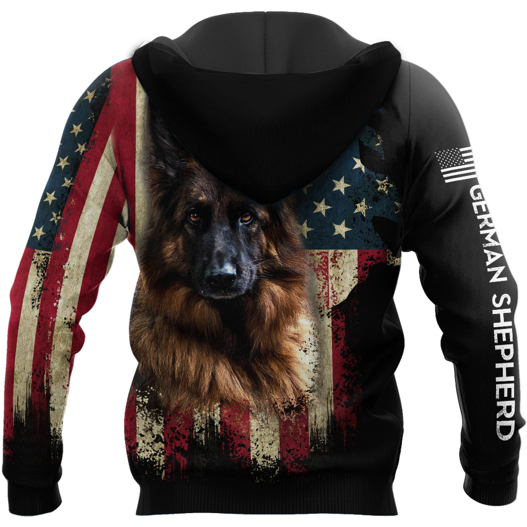 German Shepherd American Flag 3D All Over Print Hoodie