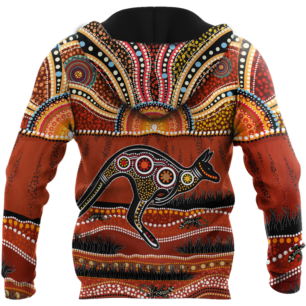 Aboriginal Kangaroo running Lizard Art summer shirts for men and women