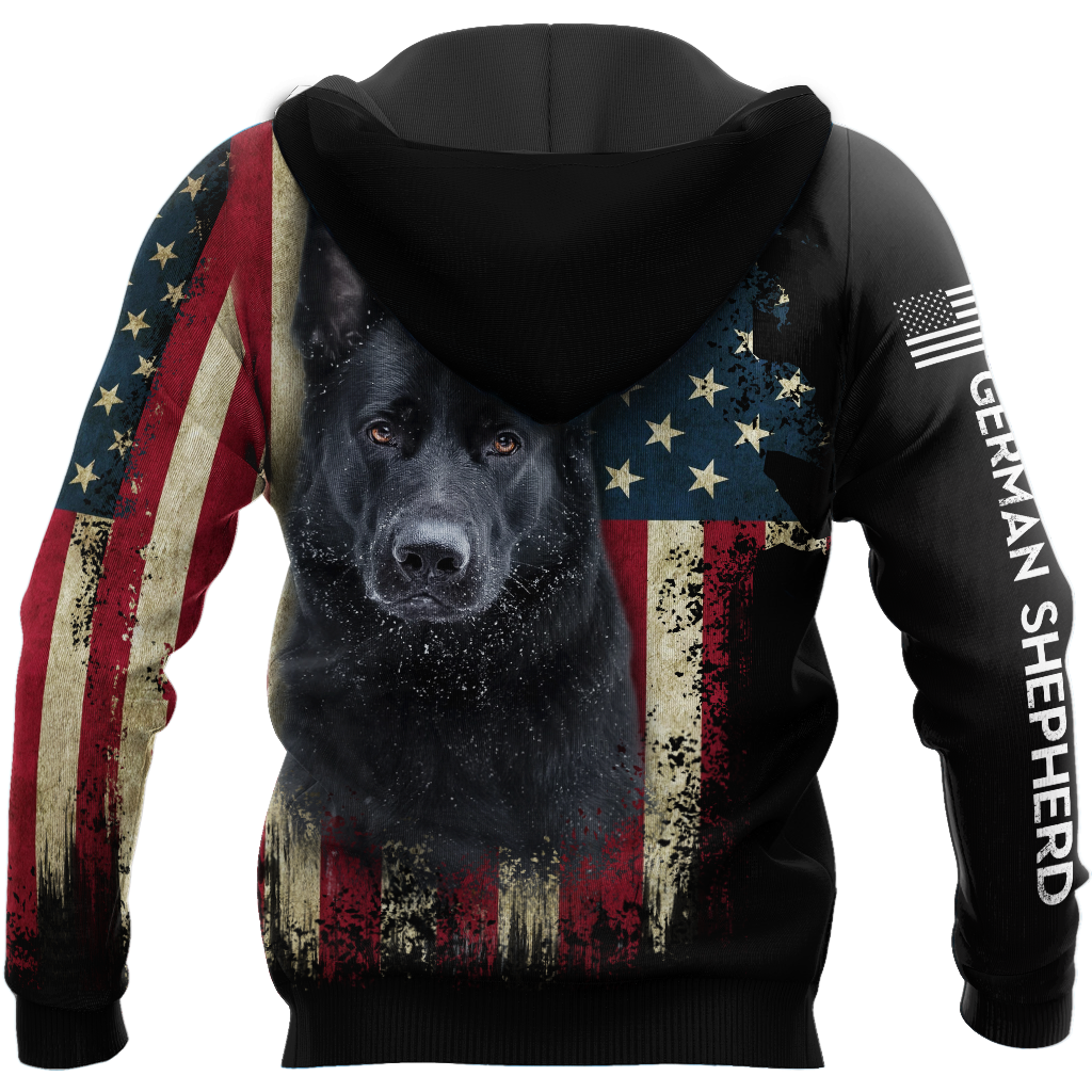 Black German Shepherd American Flag 3D All Over Print Hoodie