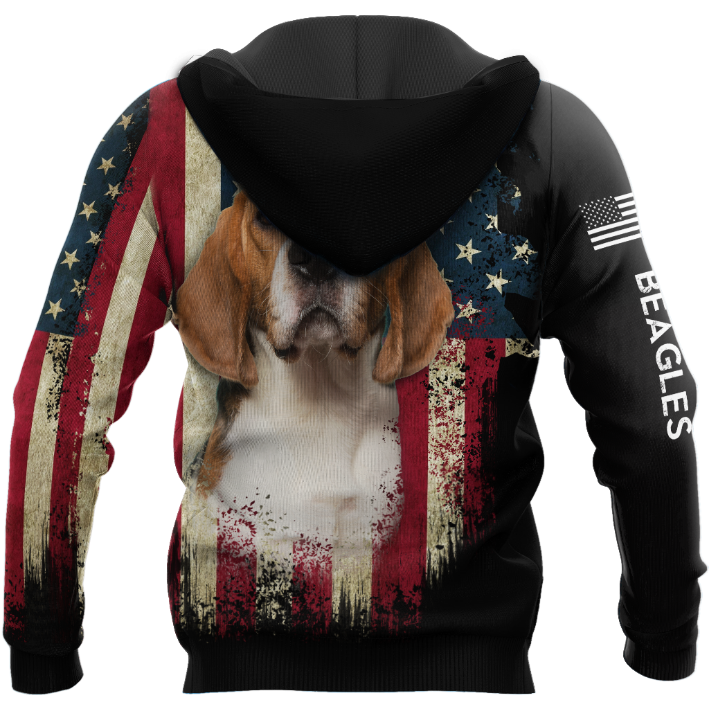 Beagles American Flag 3D All Over Print Hoodie
