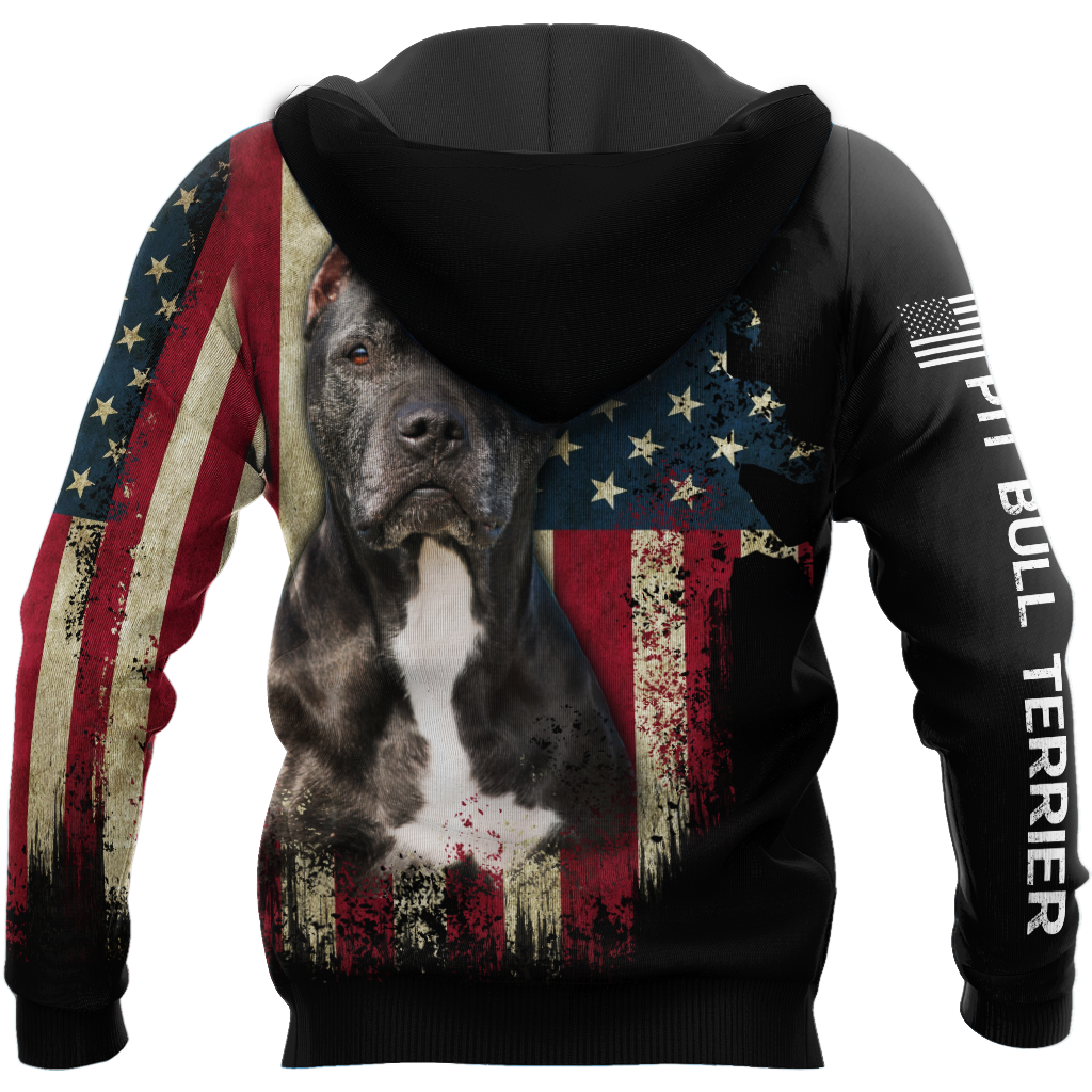 Pit Bull Terrier American Flag 3D All Over Print Hoodie