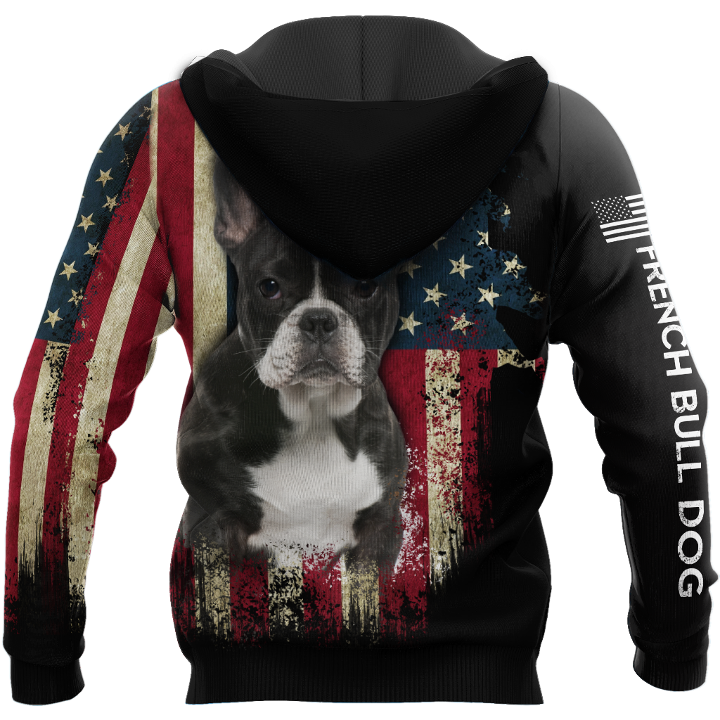 French Bulldog American Flag 3D All Over Print Hoodie