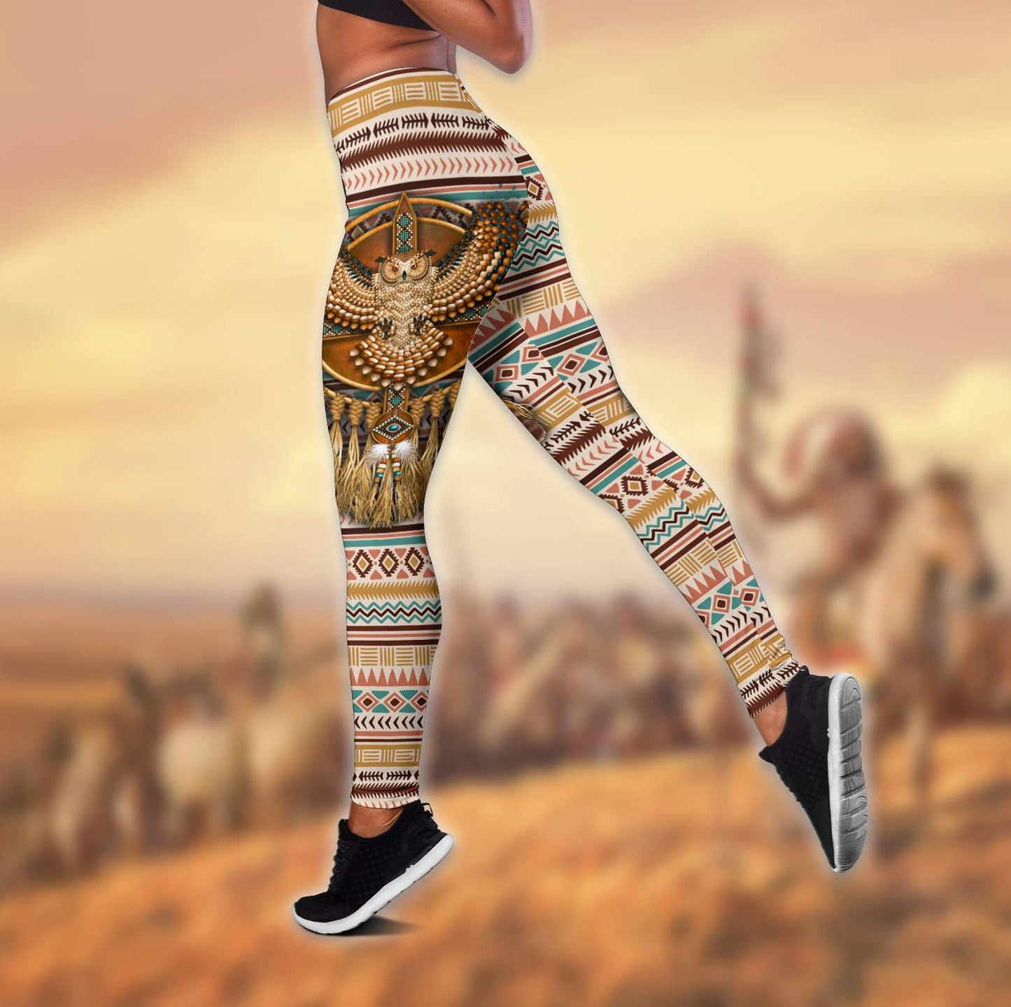 Owl Native American 3D All Over Printed Legging + Hollow Tank