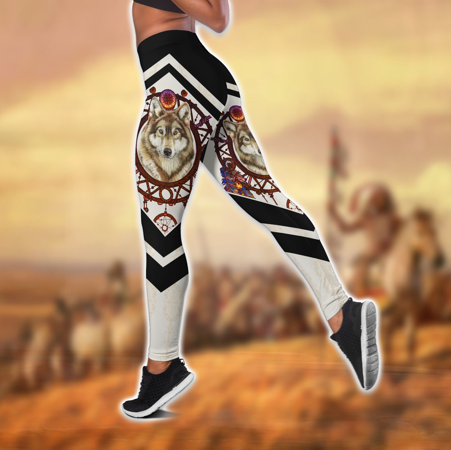 Wolf Native American 3D All Over Printed Legging + Hollow Tank