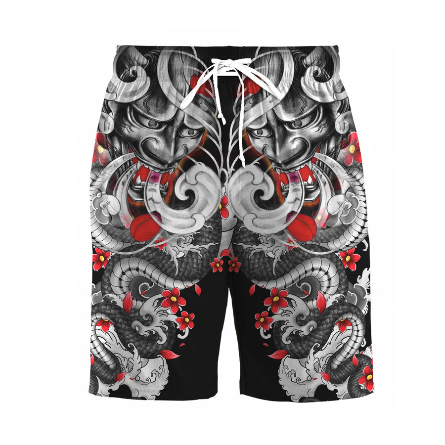 Japan Mask Tattoo 3D All Over Printed Combo T-Shirt BoardShorts