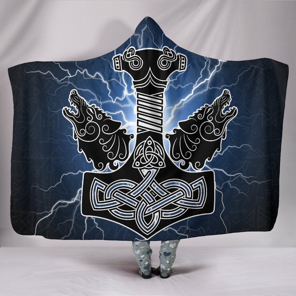 Viking Hooded Blanket - Thor's Hammer Mjollnir PL098-HOODED BLANKETS (P)-PL8386-Hooded Blanket - .-Youth 60"x45"-Vibe Cosy™