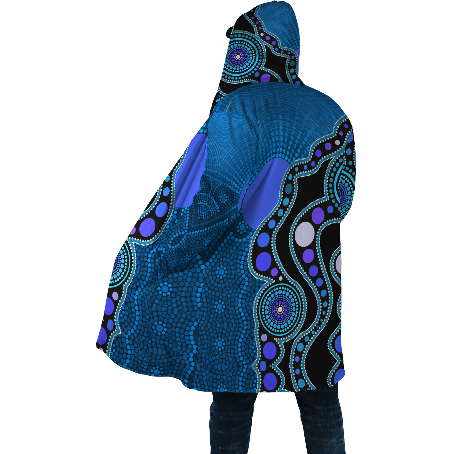 Aboriginal Art Flag Circle Dot Blue 3D design print Cloak