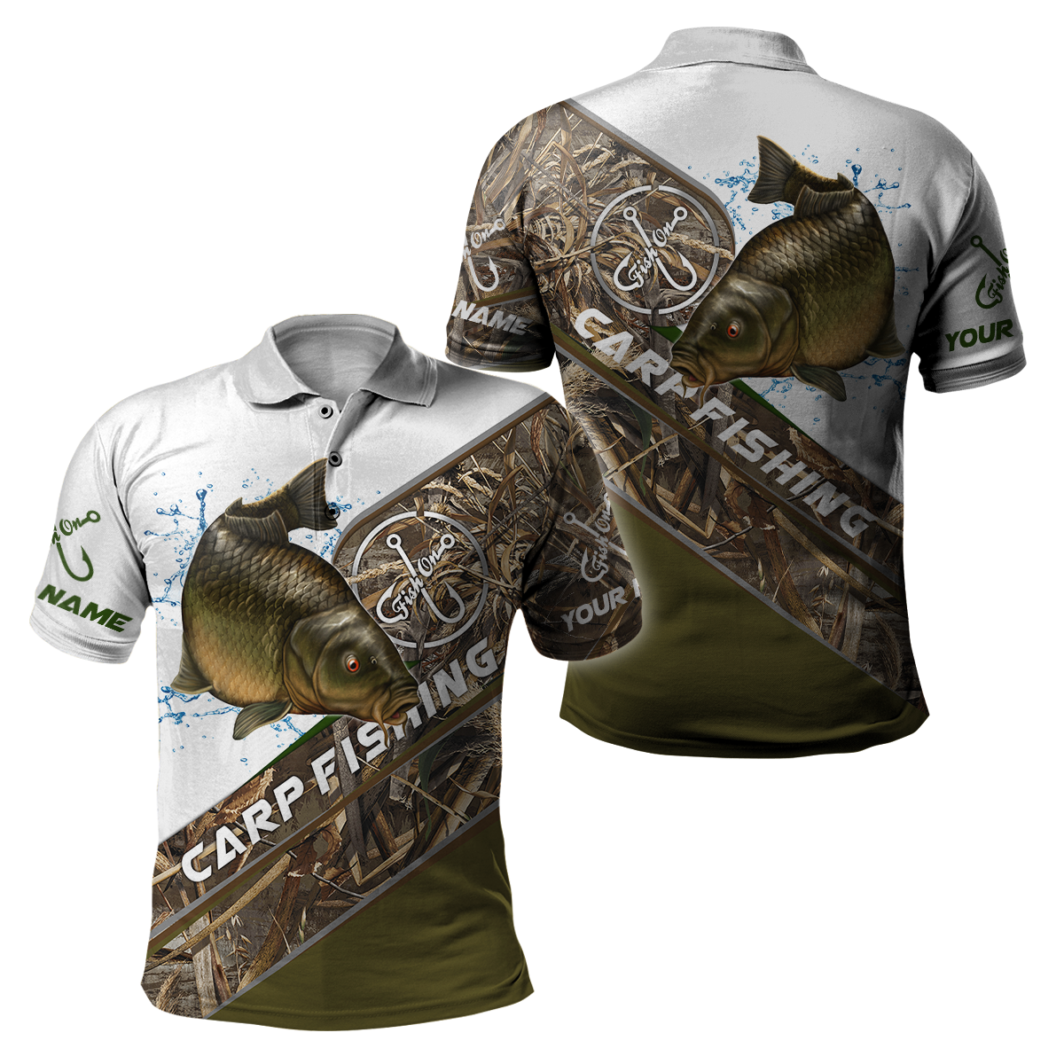 Custom name Carp Fishing camo 3D print shirts