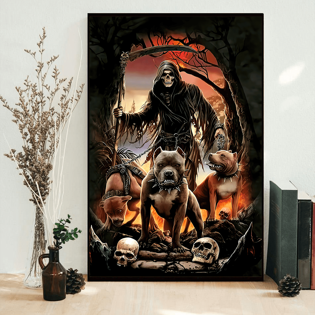 Skull And Pitbull Poster Vertical 3D Printed