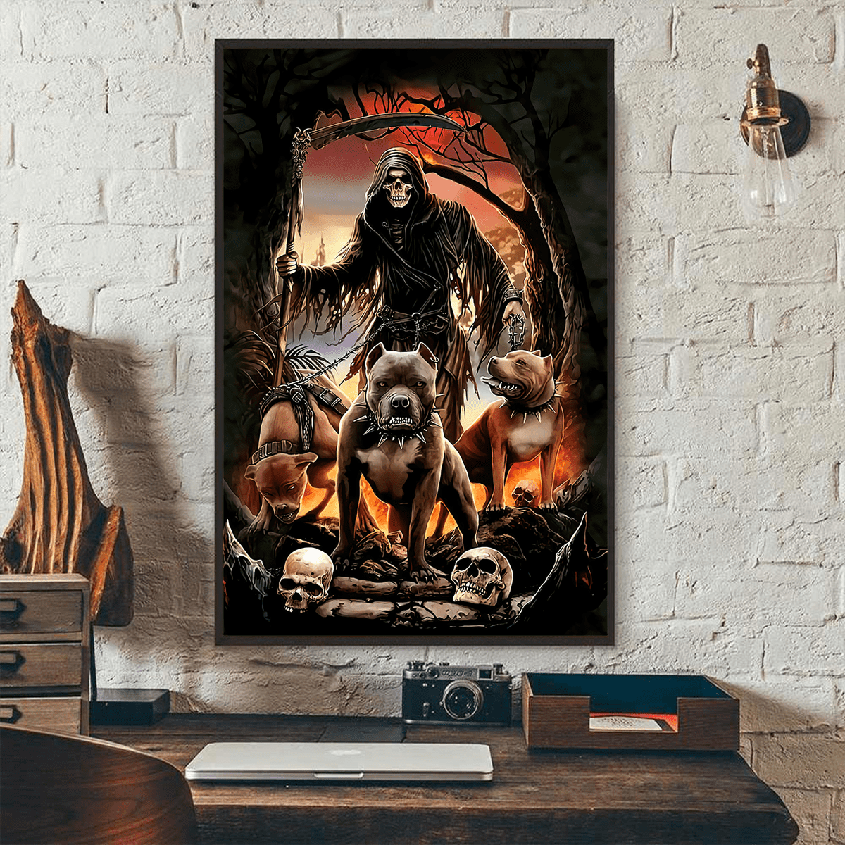 Skull And Pitbull Poster Vertical 3D Printed