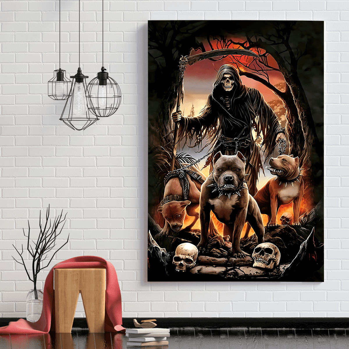 Skull And Pitbull Poster Vertical 3D Printed