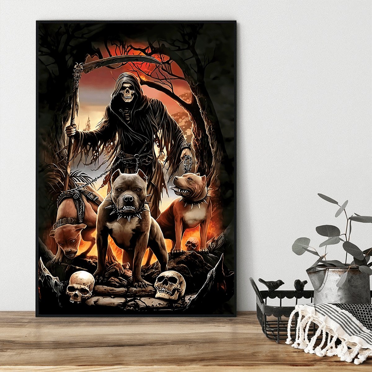 Skull And Pitbull Poster Vertical 3D Printed
