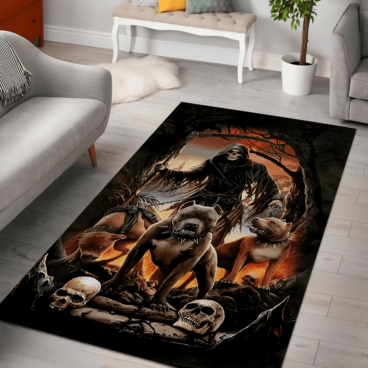 Skull And Pitbull Rug