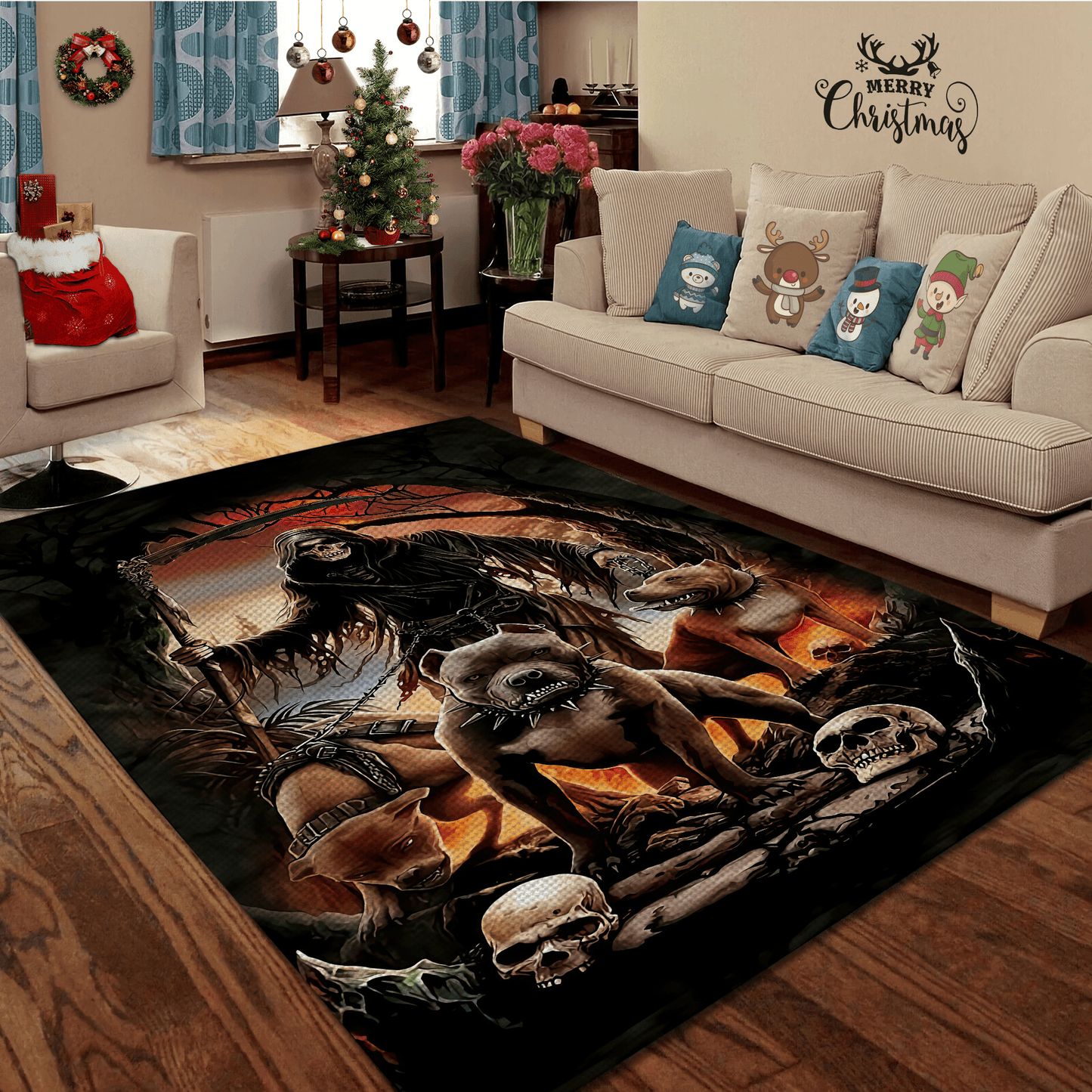 Skull And Pitbull Rug