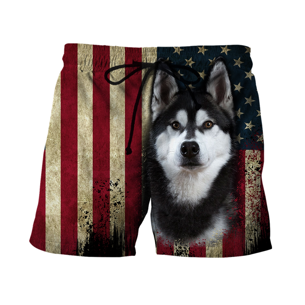 Black Husky Siberian American Flag 3D All Over Print Hoodie