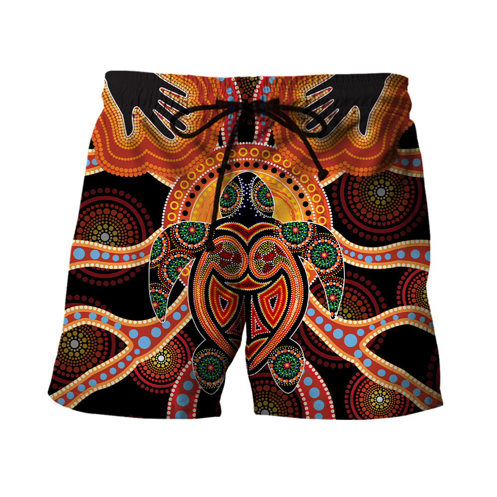 Aboriginal Turtle Touch the Sun Bedding Set, Australia Indigenous Painting Art shirts for men and women-Apparel-Huyencass-Shorts-S-Vibe Cosy™