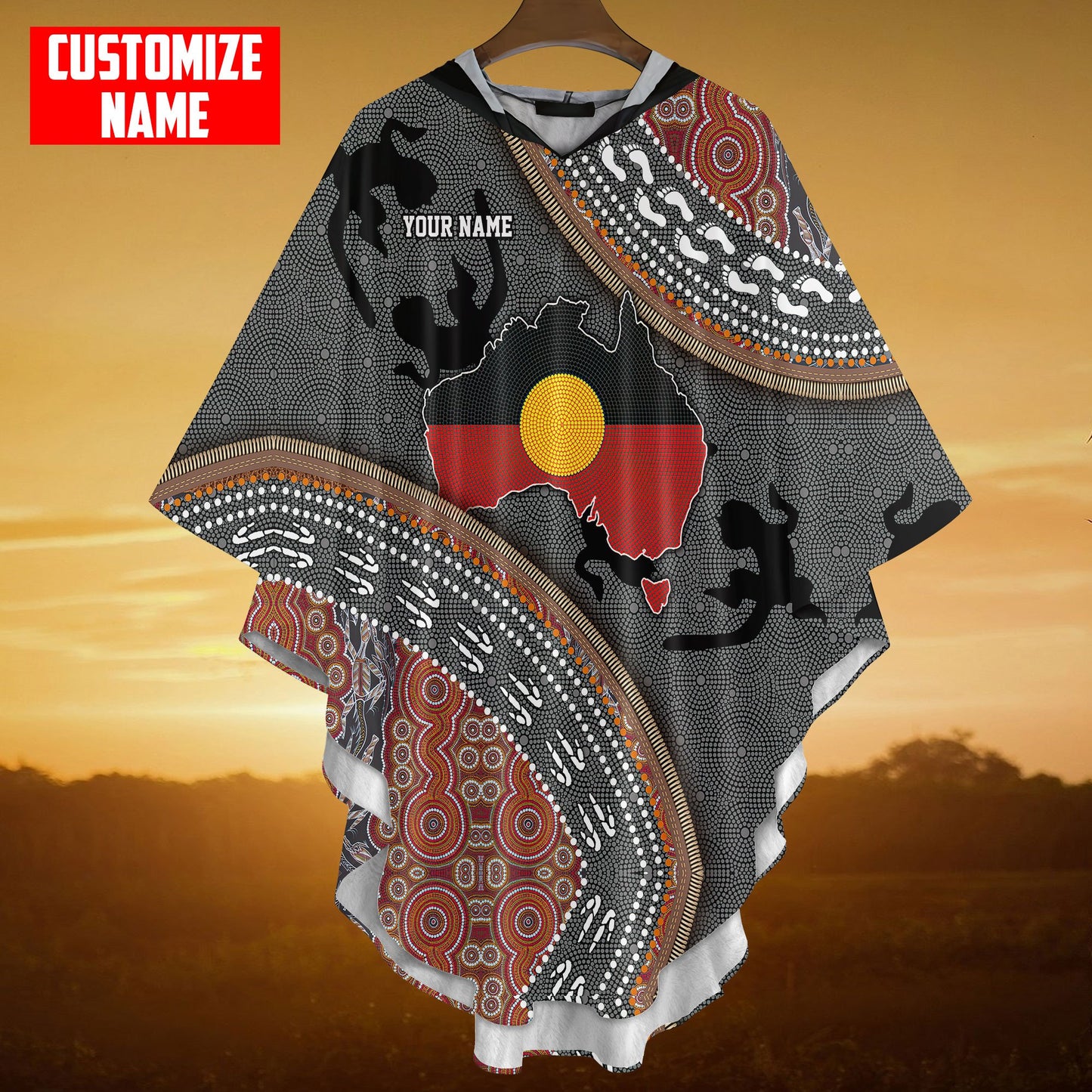 Custom name Aboriginal dots Zip pattern 3D printed Poncho
