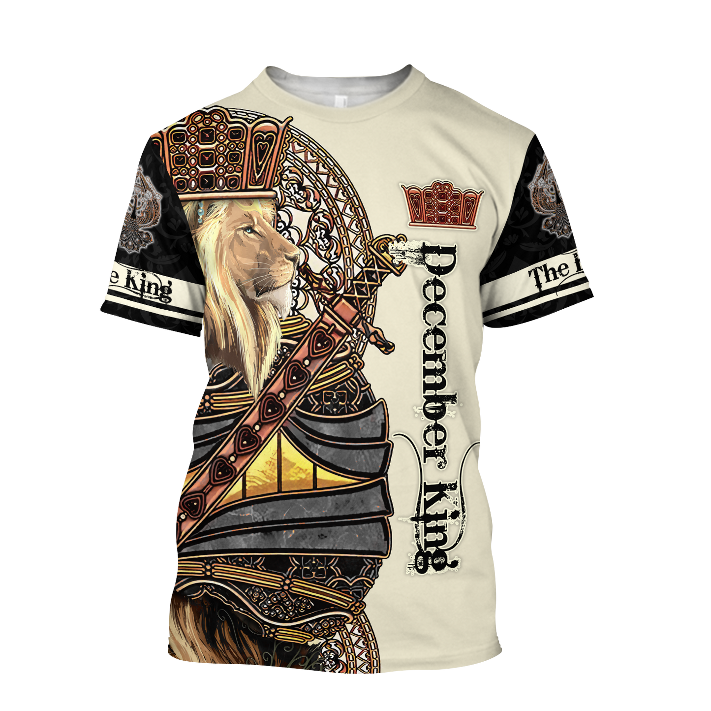 December Black King Lion 3D All Over Printed Unisex Shirts