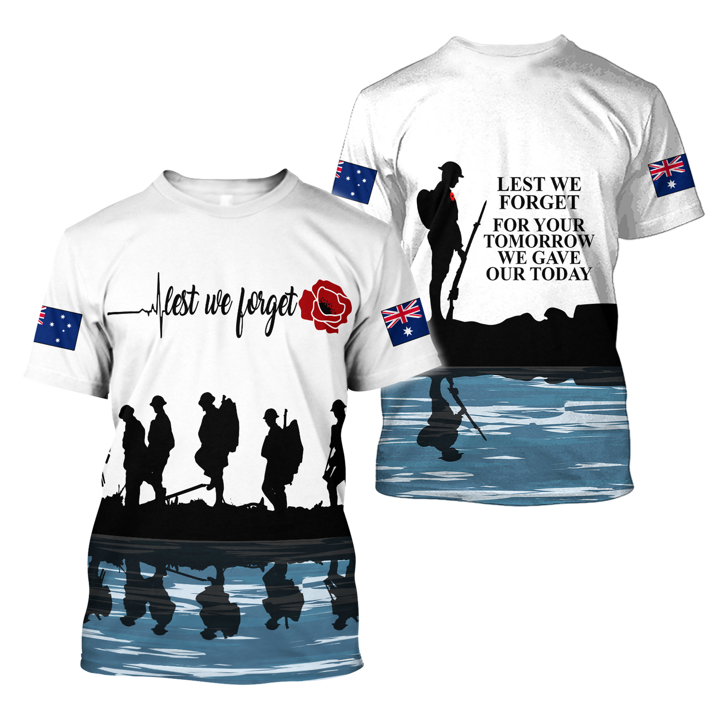 Lest we forget Honor the fallen AU Veteran 3D print shirts