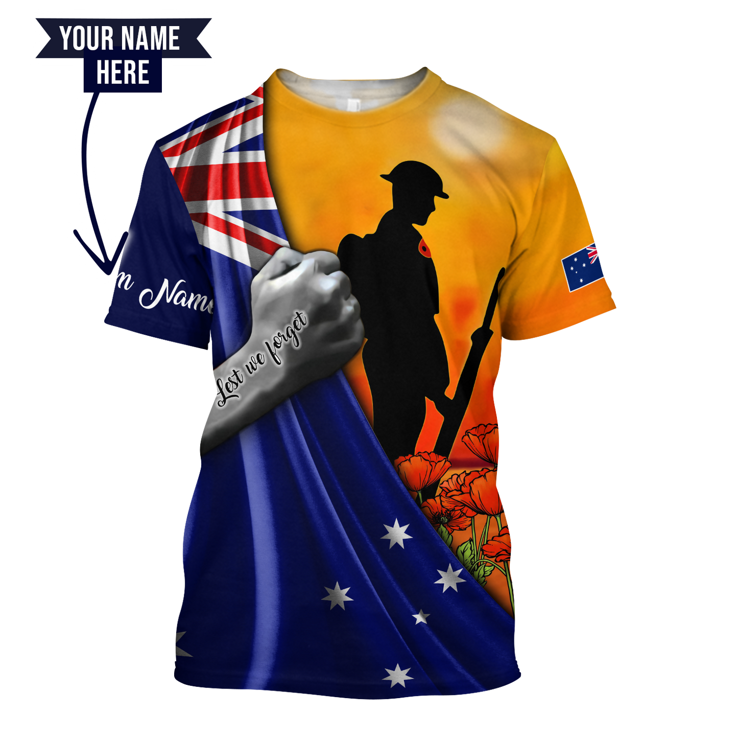 Lest we forget Custom name Australia Veteran 3D print shirt