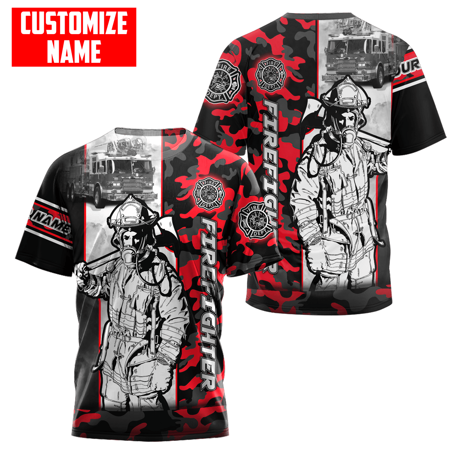 Customize Name Firefighter Combo T-Shirt And Board Short