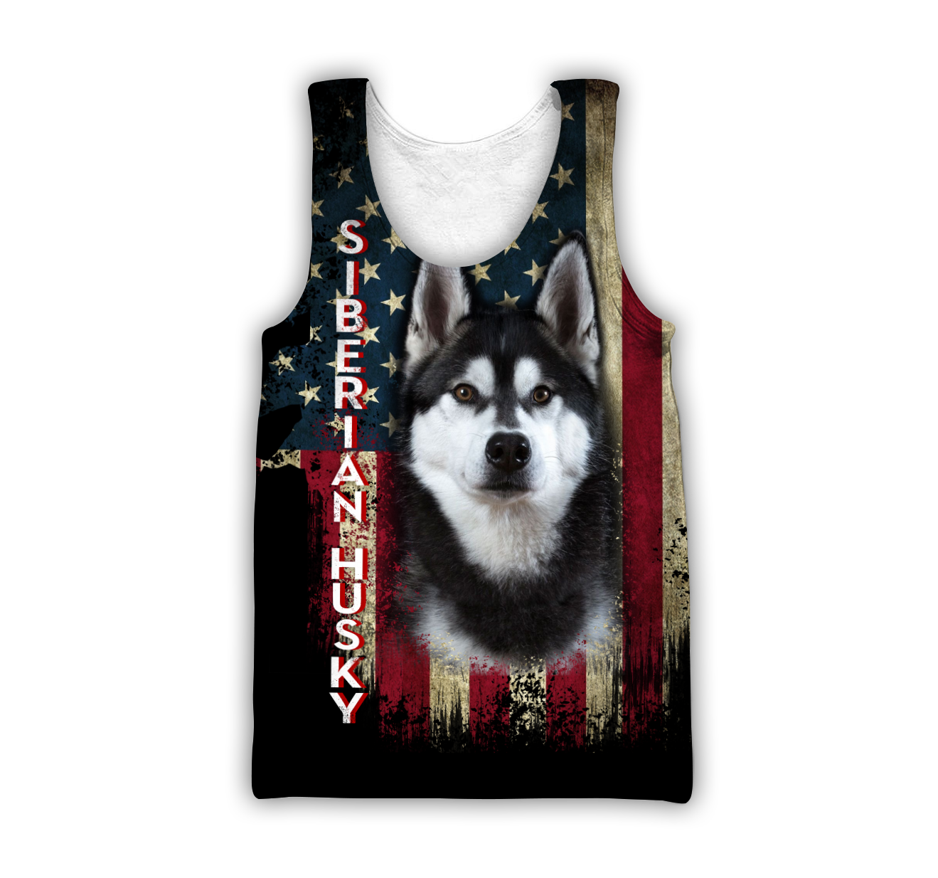 Black Husky Siberian American Flag 3D All Over Print Hoodie