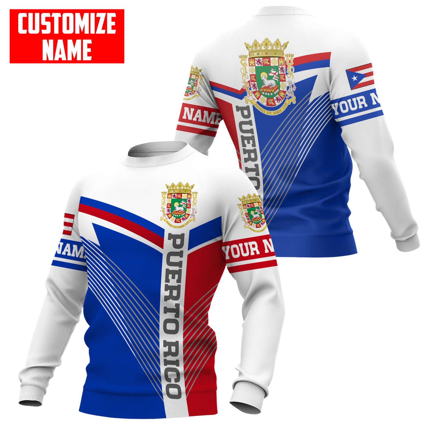 Customize Name Puerto Rico 3D All Over Printed Unisex Shirts