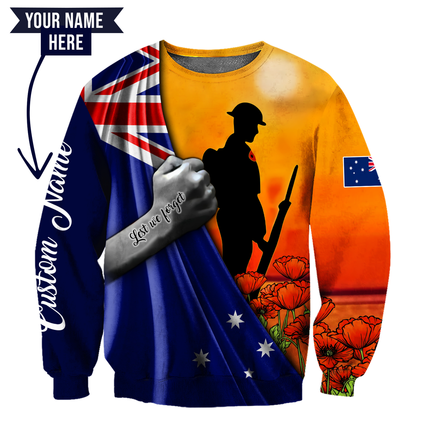 Lest we forget Custom name Australia Veteran 3D print shirt